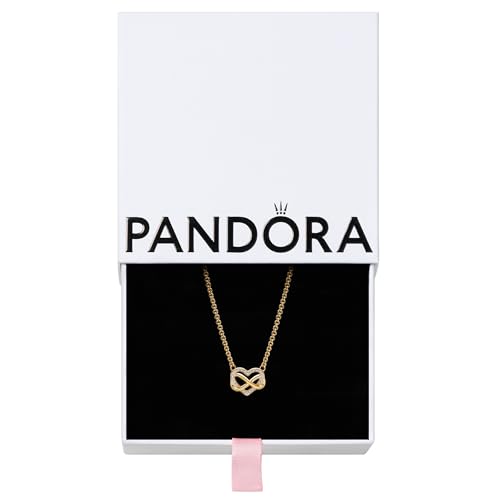 PANDORA Sparkling Infinity Heart Collier Necklace - 14K Gold-Plated Necklace with Cubic Zirconia for Women - PANDORA Moments Jewelry - Gift for Women - Includes Gift Box - 19.7“