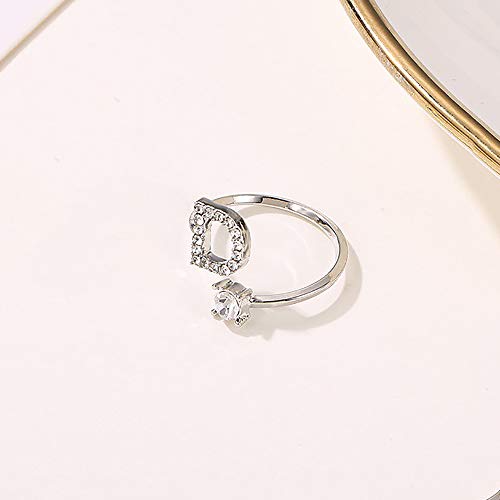 Image of HUJUON Silver Initial Letter Ring for Women. Adjustable Crystal Alphabet Ring,Name Initials Stackable Knuckle Rings A-Z CZ Open Ring