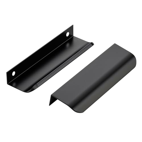 Image of Matte Black Cabinet Handles Finger Edge Pulls 5 Inch CC 20 Pack | Low-Profile Finger Grip, Cabinet Door Edge Mount, Smooth Handle Shape, 5.9 Inch (150mm), For Drawers, Cupboards, Kitchen