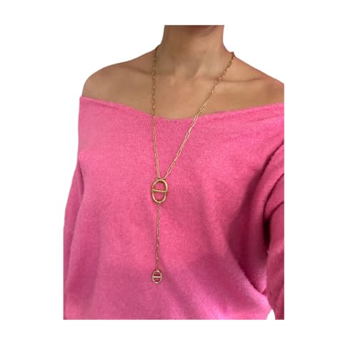 Chaine maille épaisse nez de cochon, grand collier sautoir tendance pour look en Y