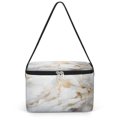 GzLeyigou White Gold Marble Lunch Bags for Women Men 9 Cans, Hot & Cold Food Delivery Bag Insulated Grocery Bag Insulated Lunch Box Art Painting Cooler Bag for Office Work Picnic Beach