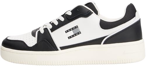 Tommy Jeans Uomo Sneakers con Suola Preformata Retro Basket Profilo Basso, Nero (Black), 45