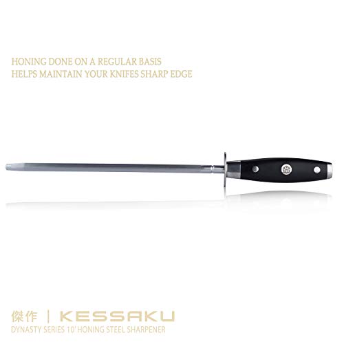 Kessaku Sharpening Honing Rod - 10 Inch - Dynasty Series - High Carbon Stainless Steel - G10 Garolite Handle #TOP4