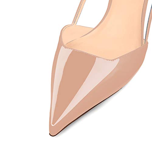 MODENCOCO Women's Patent Solid Buckle Ankle Strap Slingback Pointed Toe Low Heel Kitten Pumps Shoes 1.5 Inch4