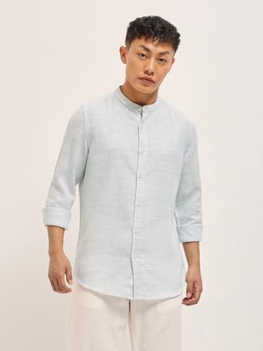 Image of THE Bear House Men's Cotton Solid Slim Fit Shirt Green
