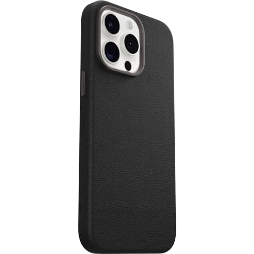 Image of OtterBox iPhone 15 Pro Max Symmetry Series Cactus Leather for MagSafe - Noir ASH (Black), Snaps to MagSafe, Ultra-Sleek, Raised Edges Protect Camera & Screen