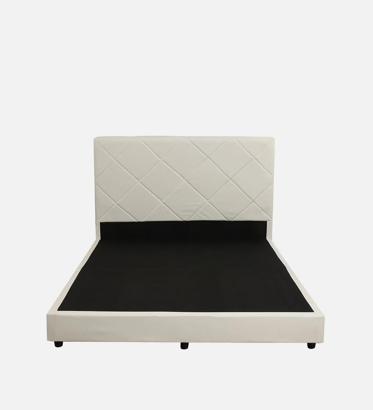 Image of Mintwud Pepperfry Solid Wood Queen Size Bed Without Storage for Bedroom Furniture | Upholstered Leather Bed Wooden Double Bed Cot Palang for Living Room Home and Hotels (Beige Finish)