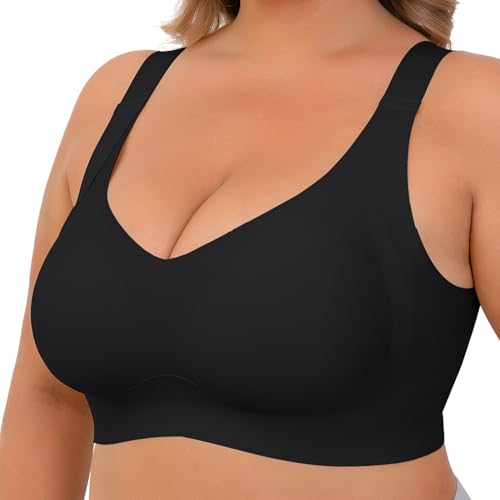 Xcutting Soft Sleep Wirefree Bras for Women Full Coverage No Underwire Everyday Bras Comfortable Sports Bras Back Smoothing Bra (Black,4X-Large)