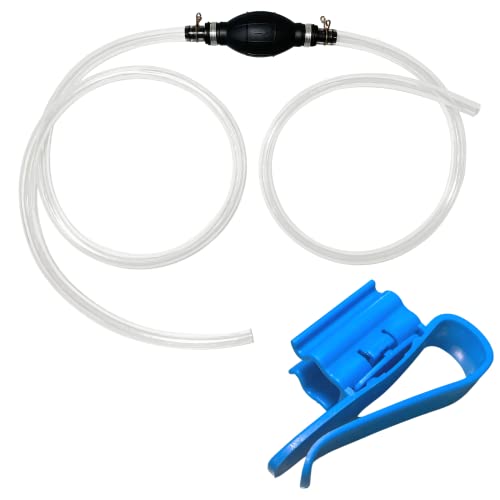 Brandon-Super Gasoline Siphon Hose, Fuel Transfer Siphon Pump for Gas, Oil, and Water, Manual Fuel Pump with 2 PVC 15mm Hoses and Metal Buckles (Hose Clip)
