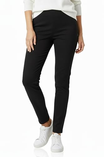 Kendindza Slim Fit Chino Damen Hose Stretch mit flexiblem Rückenteil Stoffhose Damen elegant lang Stretchhose weiches Material Schwarz L