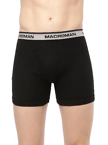 Image of Macroman Valentino Classic Designer Trunks for Men, Premium Compact Cotton Rib Stretch Trunk Underwear with Anti-Microbial Finish, Black, L, Pack of 1