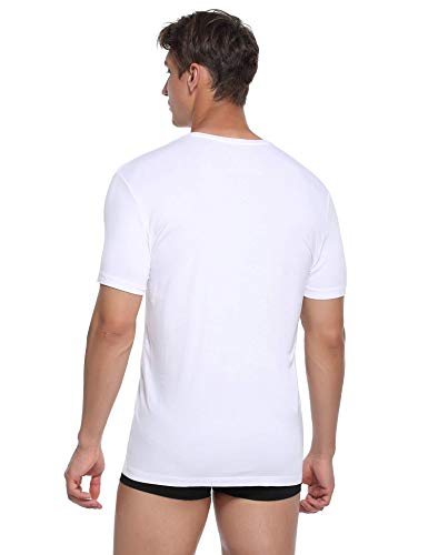 Colorfulleaf Men's Undershirt Bamboo V-Neck T-Shirts Short Sleeve Tagless Tees Slim Fit Underwear 3-Pack (White, L) #TOP4