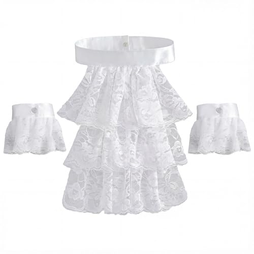 ZMIYIAC Chemise Jabot Dentelle avec Manchettes Volants, Jabot Blanc, Manchettes Dentelle, Accessoires Vampire Deguisement Pirate Juge pour Carnaval Halloween...