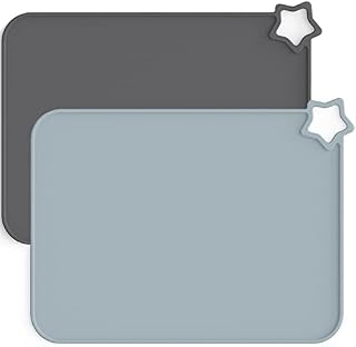 Moonkie Silicone Placemats for Baby & Kid, Stain Resistant Non-Slip Toddler Food Mats Eating Table Mat with 2 Packs (Dark Grey/Light Grey)