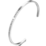 Stackable Stainless Steel Inspiration Mantra Cuff Bangle Bracelet Graduation Gift (Soul Sisters)