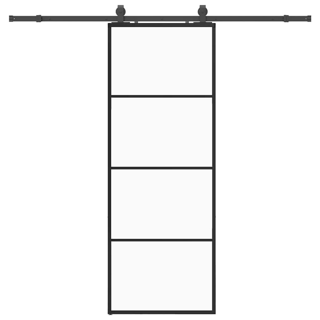 ESG Glass Sliding Door with Hardware Set, Black 76x205 cm, Sturdy Sliding Barn Door for Bedroom and Garage