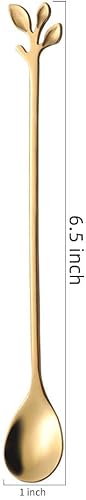 Miniatura 2 de AnSaw Juego de 12 cucharas de café y té doradas de 6.5 pulgadas con diseño de hojas largas, de acero inoxidable, para expreso, té helado, accesorios