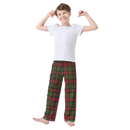 ZZXXB Green and Red Plaid Boys Long Pants Soft Trousers Elastic Waist Kids Lounge Bottoms with Pockets S-XL2
