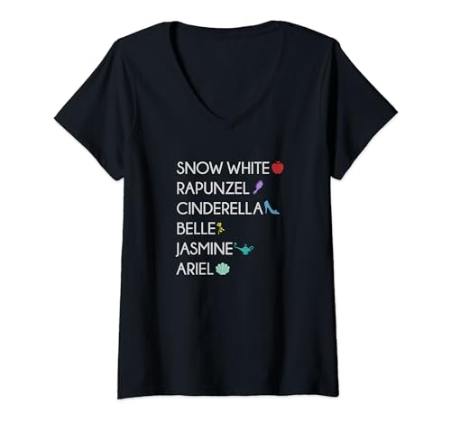 T-shirt col en V Disney Princesses pour femme en coton imprimé iconique