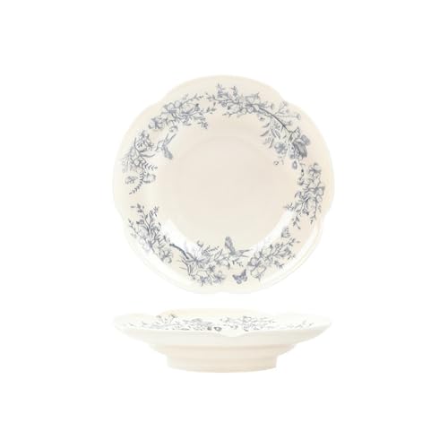 Platos retro de cerámica de color sólido azul, estilo nórdico, estilo nórdico, estilo stiletto de pétalos de 9 pulgadas