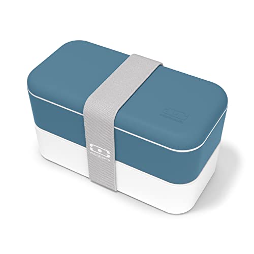 monbento - Bento Box Adult MB Original blue Denim - 2 Leakproof Compartments - Stackable Lunch Box Perfect for Work/Picnic/Sports - BPA Free Food Containers - Microwave & Dishwasher Safe - Blue