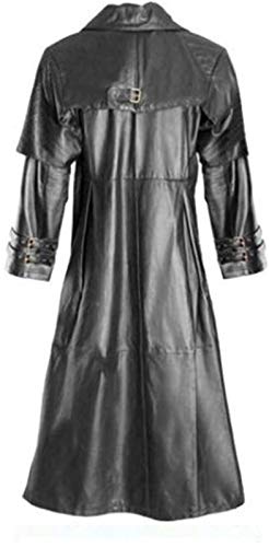 Mens Black & Brown Leather Trench Coat Goth Matrix Steampunk Gothic Van Helsing Coat2