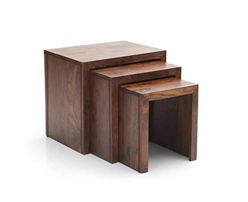 Image of CRAFT D ARTS Sheesham Wood Nesting Table Set of 3 Stools for Home | Bedside Table | Small Study Table | Stool (Mahogany Finish)