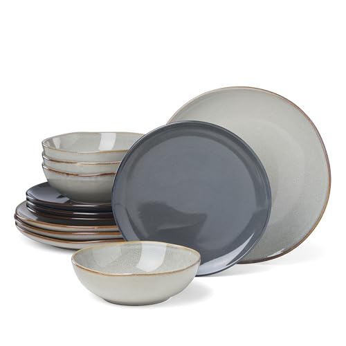 Image of Oneida Organic Shades Gray Stoneware 12-Piece Dinnerware Set for 4