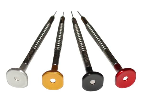 HOROTEC MSA01.218-G - Assortimento di 4 cacciaviti di orologiaio in custodia di plastica: 4 pezzi: Ø 0.60-0.80-1.00-1.20 mm - Swiss Made