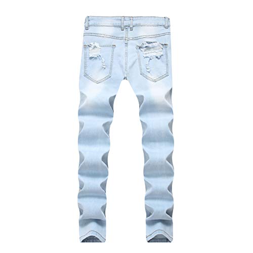 Men's Floral Destroyed Jeans Ripped Skinny Distressed Denim Pants Slim Fit Stretch Rose Embroidered Pants (30,Blue)2