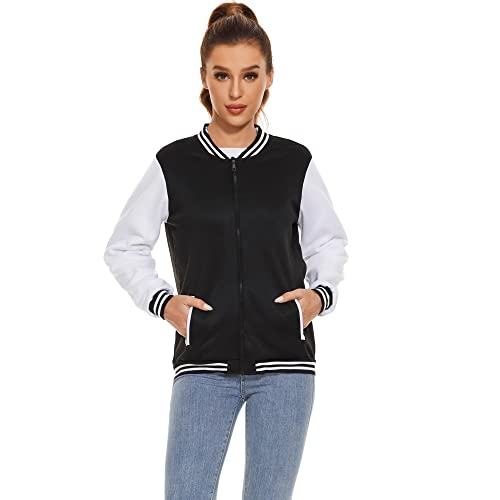 Image of Varsity Jacket Women Men's Baseball School Uniform Button Up Unsex Adult Long Sleeve Coat Fashion Jacket