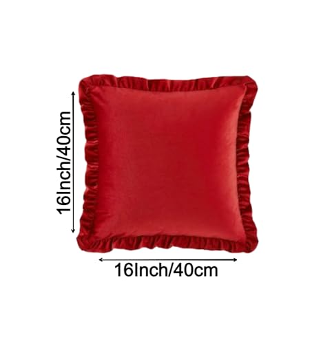 Image of Amazon Brand - Umi Velvet Red 16x16 Pillow Covers, Set of 2 Decorative Ruffle Cushoin Pillow Covers for Sofa Couch