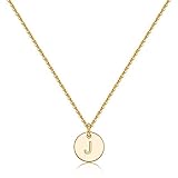 Kette mit Buchstabe für Damen, 14K Gold Filled Disc Gravierte Double Side Hammered Initial Halskette Personalisierte Alphabet Letter Halskette Damen Anhänger J