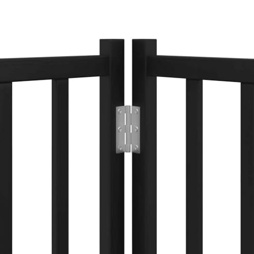 vidaXL Hundetor 6-TLG., Hundegitter Faltbar mit Tür Stützbeine, Schutzgitter für Wohnzimmer Küche Treppe, Haustiertor Türschutzgitter, Schwarz Massivholz Tanne