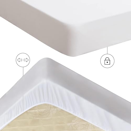 Image of Polyester Pad Quilted Ultimate Mattress Protection Fitted Sheet Style, Queen Size (White)