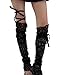 Shulmate Aesthetic Lace Thigh High Leg Warmers with Adjustable Tie Fashionable Sheer Fishnets Leg Covers Long Socks for Women(Black)