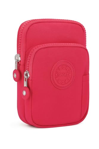 Bolsa Porta Celular com Alça Ajustável e Suporte de Braço Nylon Resistente Leve e Compacta Ideal para Caminhada, Corrida, Academia e Uso Diário (Rosa Pink)