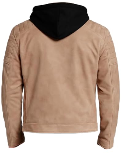 Image of Blaq Ash Men's Suede Hooded Biker Jacket with Removable Hood and Multiple Zippers