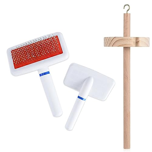 Image of KeaJuidy 2 PCS Plastic Wool Carder with Drop Spindle Hand Carders Wool Needle Felting Brush Top Whorl Yarn Spinner Needle Felting Tools for Yarn Weaving Blending Roving Craft Project Kit