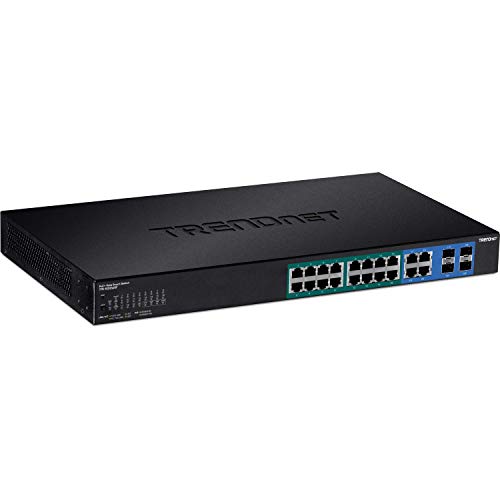 Image of TRENDnet 16-Port Gigabit PoE+ Web Smart Switch with 2 Shared SFP Slots, Up to 30 W Per Port, 185 W Total Power Budget, Rack Mountable, TPE-1620WS, black
