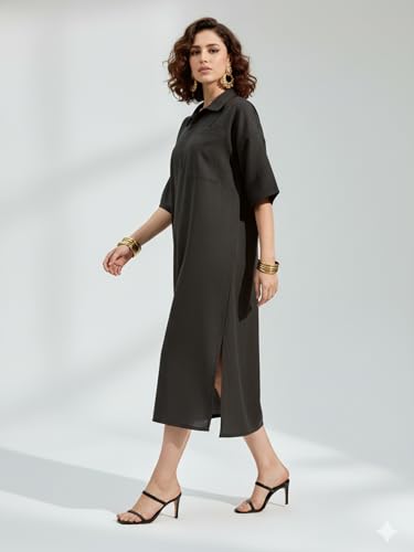 Image of PURVAJA Women's Maxi Solid Linen Dress