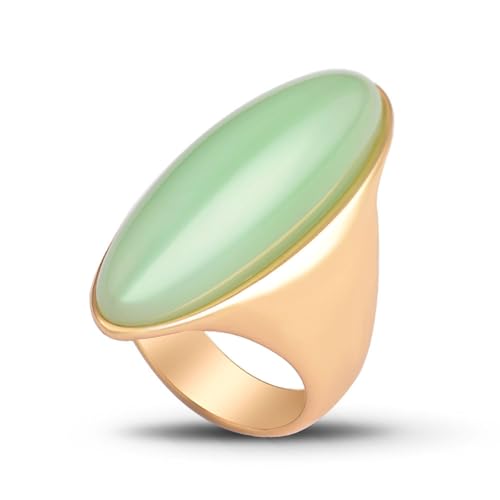 HAIXIAN Exaggerated Gemstone Ring,Big 14K Gold Plated Eye Shape Stone Chunky Statement Ring,Cocktail Party Ring Jewelry Gift for Women (A01_Dongling Jade, 8)