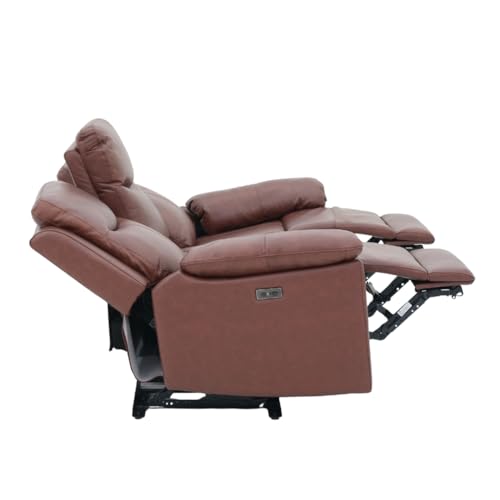 Image of Royaloak Dallas American Half Leather Power Motion 3 Seater Recliner Sofa | Comfortable Recliner for Living Room with Tufted Design, Padded Armrests, USB Port,Pocket Springs & Heavy-Duty Metal Support
