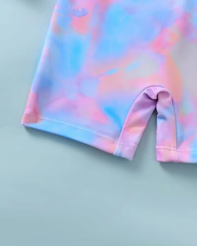 Image of Toddler Girl Swimsuit Baby Girl Bathing Suit Long Sleeve Floral Zipper One-Piece Rash Guard Swimsuit with Hat