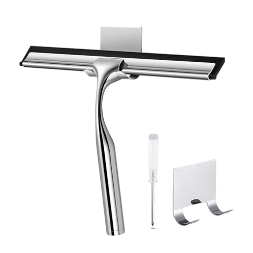 Shower Squeegee,Window Squeegee,Stainless Steel Shower Screen Wiper with Strong Suction Hook Ideal for Mirror, Window, Car Glass Cleaning