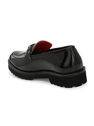 Image of San Frissco Men's Loafers Glossy Shine Shoes with Buckle /Anti-Slippery Wrinkle Free Synthetic Upper Slip-On Loafers /Stylish Lightweight and Comfortable Formal Shoe