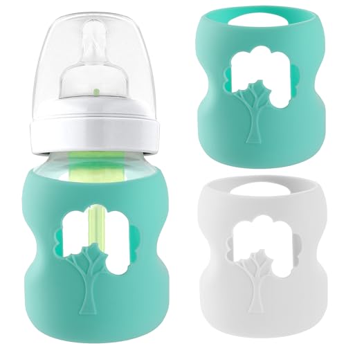 LuQiBabe (2-Pack, 5 oz) Silicone Baby Bottle Sleeves Compatible with Dr. Brown's Natural Glass Bottles Dishwasher-Safe Anti-Colic Baby Bottle Covers for Dr. Brown Wide-Neck Glass Bottles