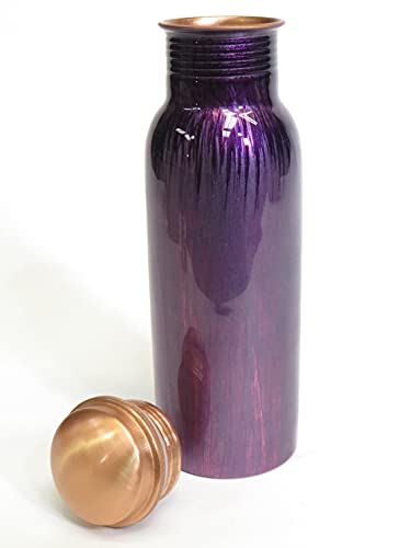 Botella de agua de cobre puro, tamaño grande de 750 ml, uso diario para deportes, yoga y en casa, recipiente ayurvédico (morado) Cover