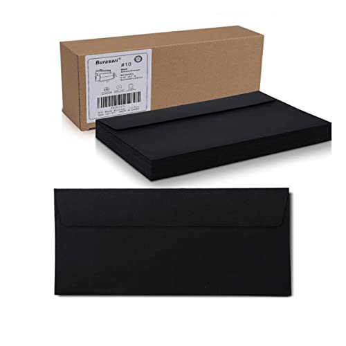 Burasari 100Qty#10 Black Business envelopes 4.125x9.5In- windowless design 120GSM paper envelopes