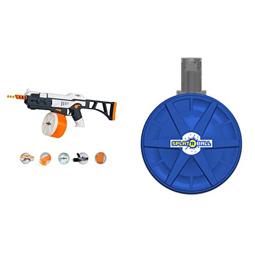 SplatRball SRB1200 Full Auto Rechargeable Battery Powered Water Bead Gel Ball Blaster Kit & Certified Blue 800 Water Bead Round Drum Magazine